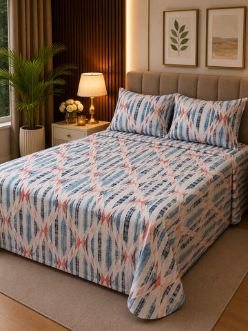 Aegean Tiles Premium Blue Geometric Bedsheet Set