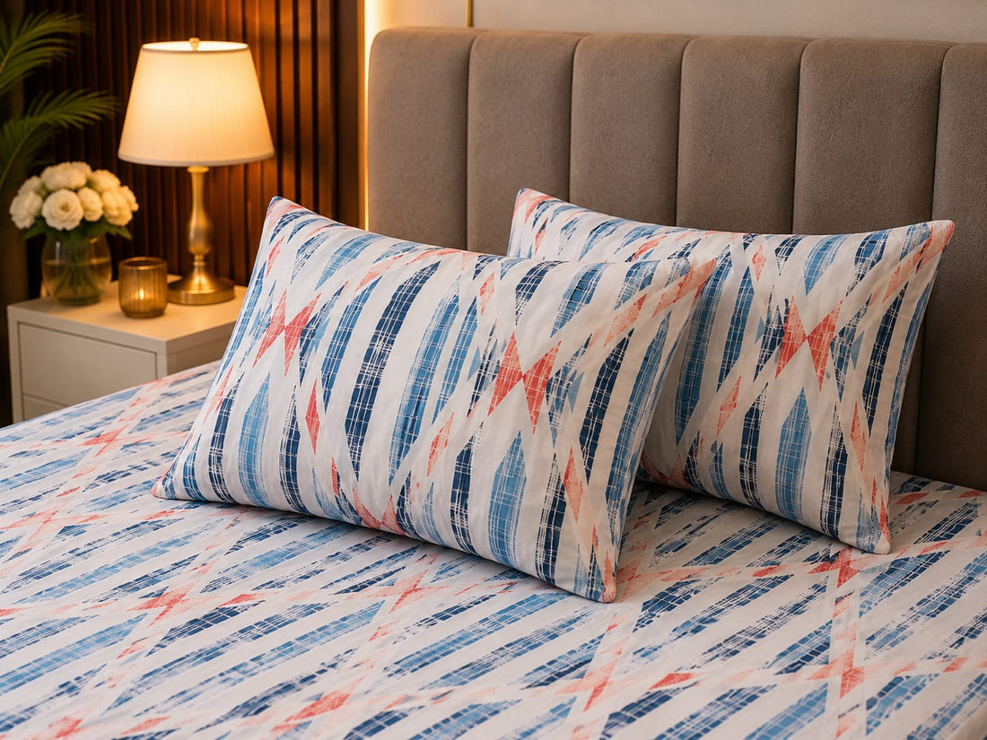 Aegean Tiles Premium Blue Geometric Bedsheet Set