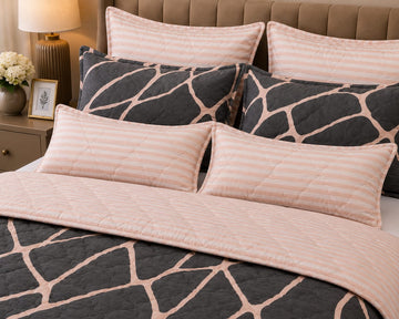 Charcoal & Blush Pink Abstract Web Comforter Set