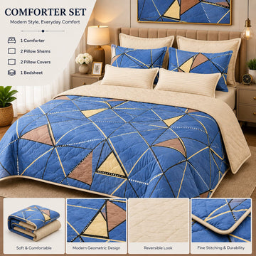 Royal Blue Geometric Triangle Comforter Set