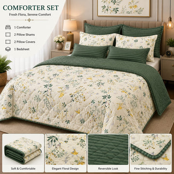 Forest Green Wildflower Sprig Comforter Set