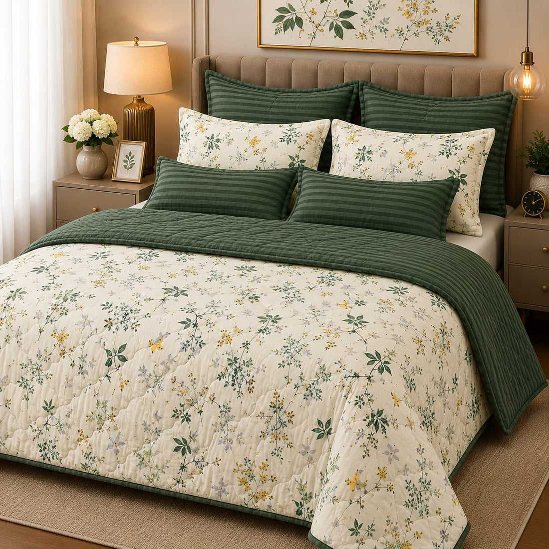Forest Green Wildflower Sprig Comforter Set