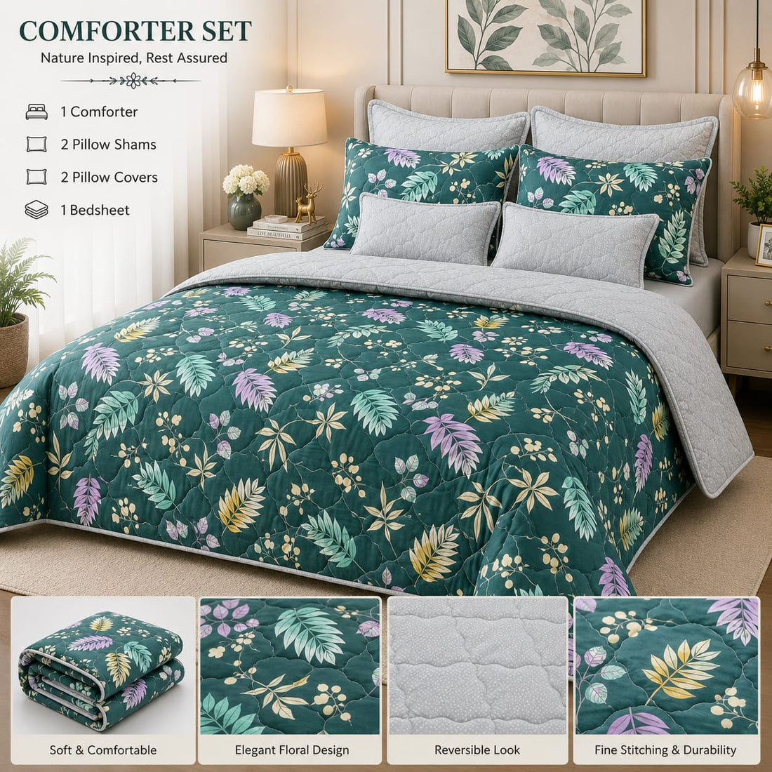 Emerald Botanical Leaf Comforter Set