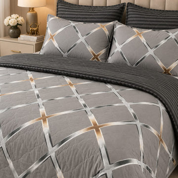 Grey & Gold Diamond Comforter Set