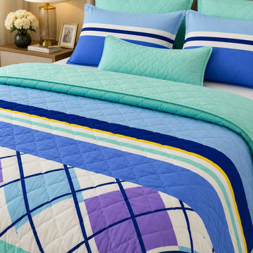Aqua Stripe & Argyle Comforter Set