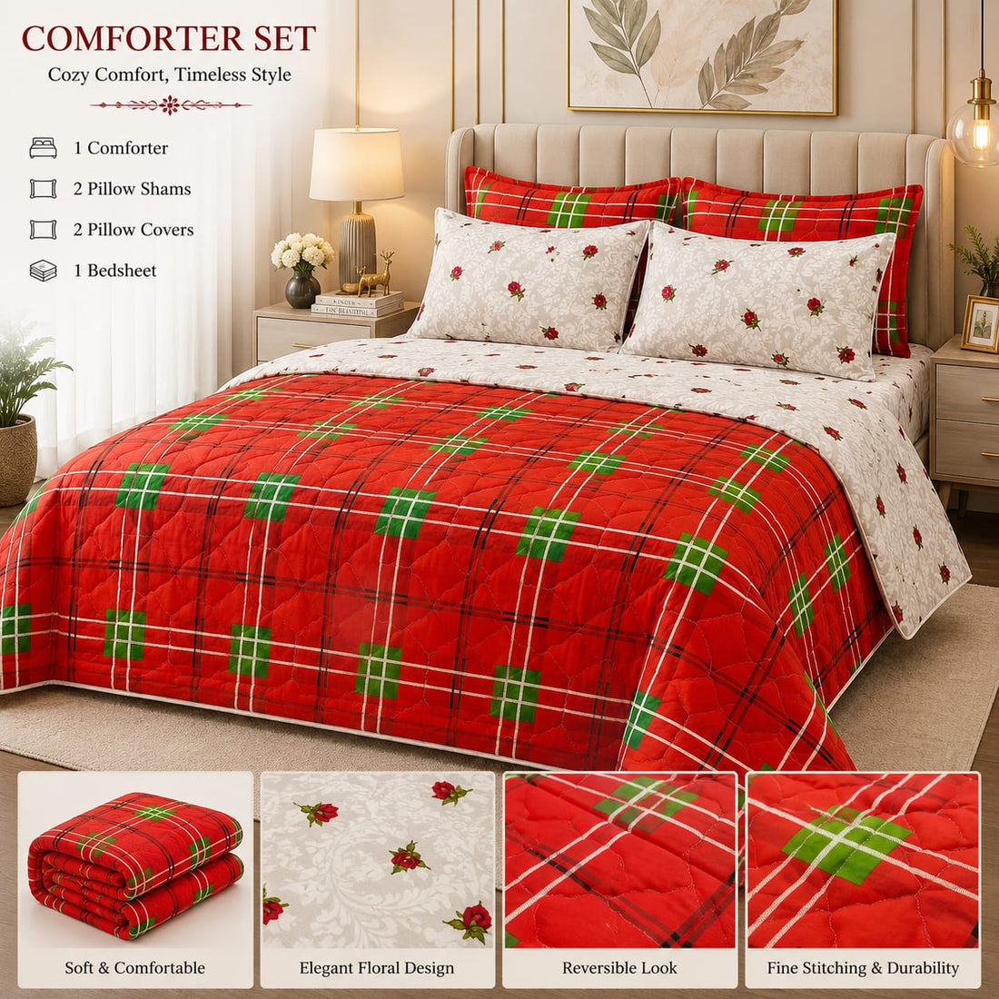 Red Tartan Plaid Comforter Set
