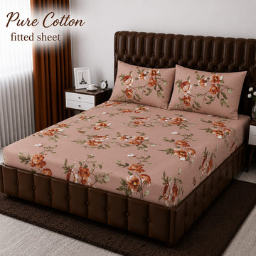 Pure Cotton Fitted Sheet - Dusty Rose Peony