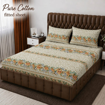 Pure Cotton Fitted Sheet - Sage Green Rose Stripe