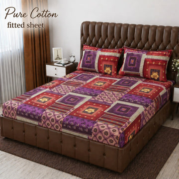 Pure Cotton Fitted Sheet - Purple Red Patchwork