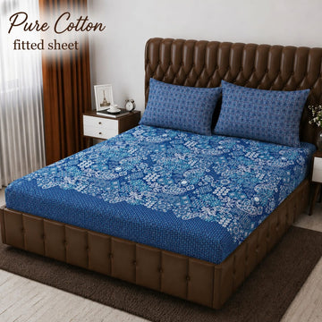 Pure Cotton Fitted Sheet - Blue Paisley