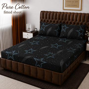 Pure Cotton Fitted Sheet - Galaxy Stars
