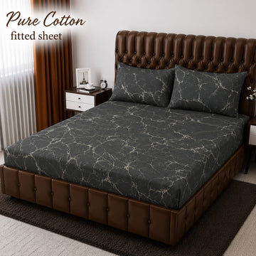 Pure Cotton Fitted Sheet - Dark Marble