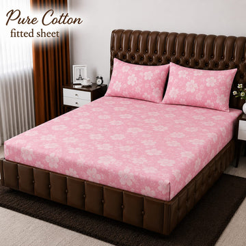 Pure Cotton Fitted Sheet - Pink Floral