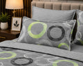 Close-up of grey circle design comforter set showing pillow sham detail