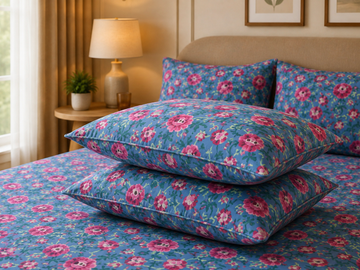 Premium Pure Cotton 3pc Floral Bedsheet Set - Bluedi
