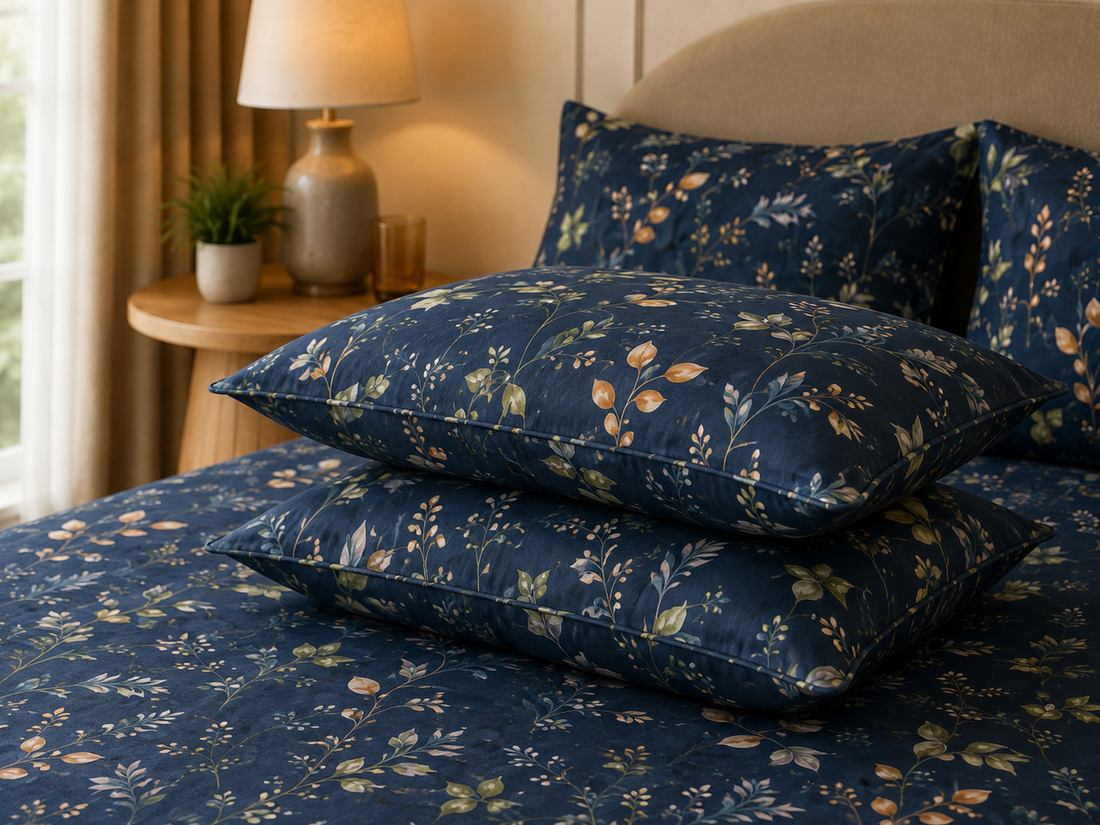 Premium Floral Paradise Pure Cotton 3pc Bedsheet Set - Royalty Blue