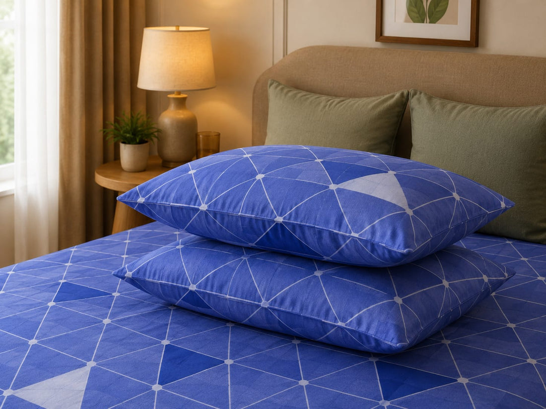 Pure Cotton Export Quality 3pc Bedsheet - Blue Geometric Print